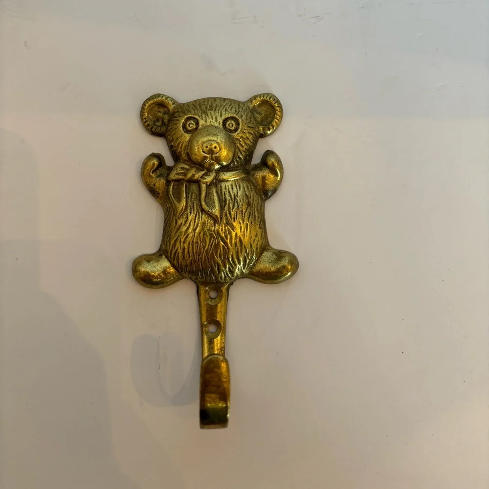 Vintage Brass Teddy Bear Wall Mount Hook for Coats/Towels